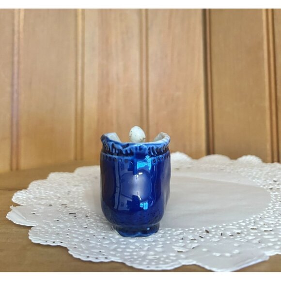 Antique Blue Porcelain Baby Shoe Figurine Cherub Flower Accents - Picture 3 of 7